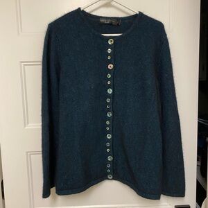 Elegant Teal Cardigan with Shell Buttons New Zealand Sweater XXL NWOT